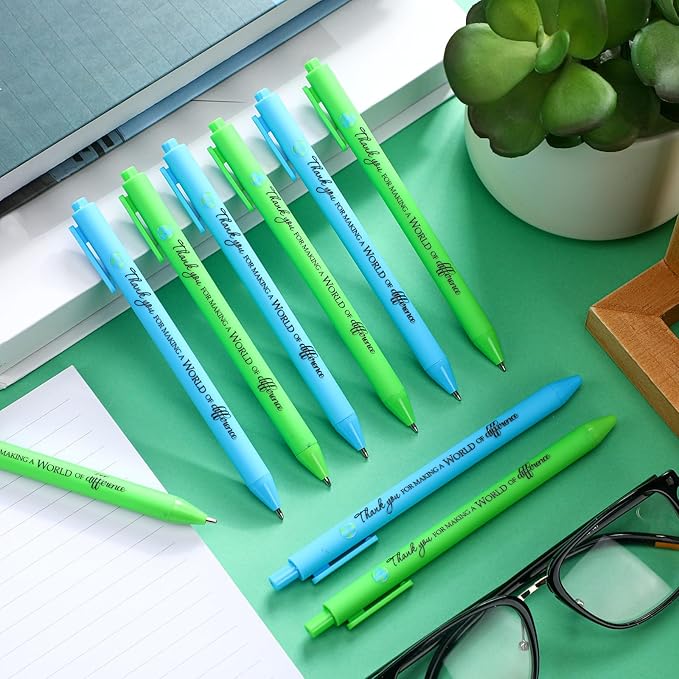 24 Pcs Earth Day Pens Bulk Party Favors Novelty Cute Green Blue Retractable Ballpoint Pen Earth Day Gift for Desk Decoration Accessories Stationery Office, 2 Styles