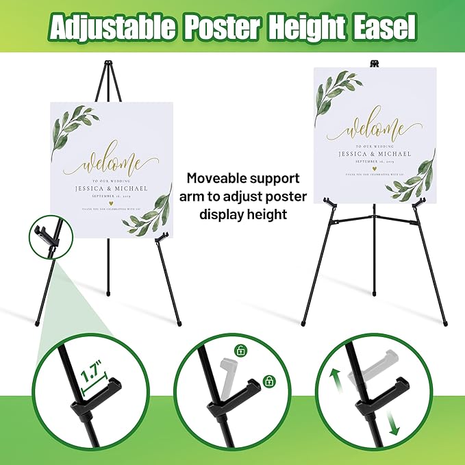 Easel Stand for Sign - 63" Display Easel for Wedding Sign Stand Poster Stand, Lightweight Adjustable Poster Easel for Painting, Portable Easel Stand with Carrying Bag, Black 1Pcs