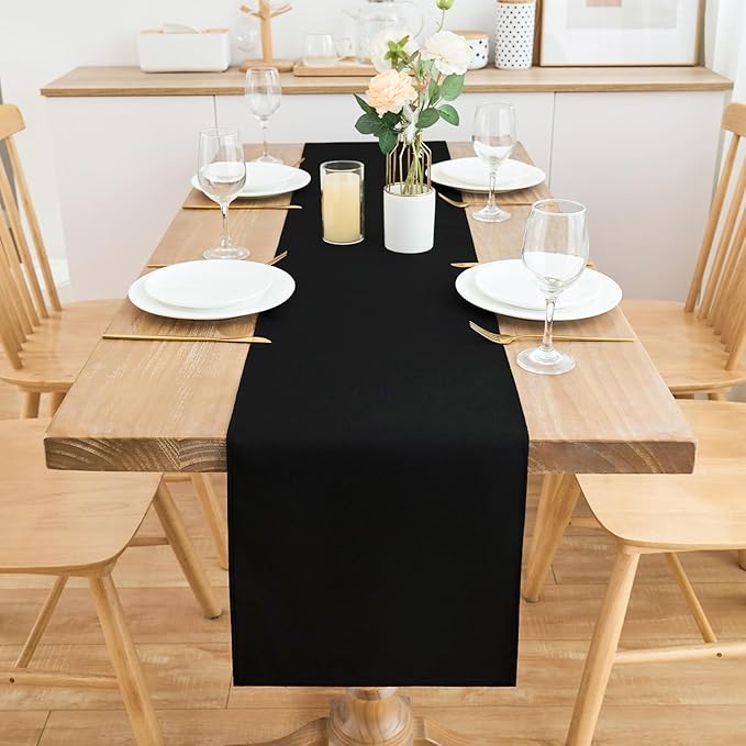 2 Pack Black Table Runner 12 x 60 Inch Solid Color Farmhouse Runners Coffee Table Dresser for Daily Party Home Decoration