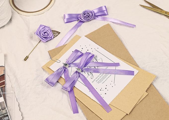 Light Purple Satin Ribbon 3/8 inch X Continuous 25 Yards, Single Face Polyester Ribbon Perfect for Gift Wrapping, Flower Bouquet, Wedding Decor, Crafts, Bow Making, Sewing and More