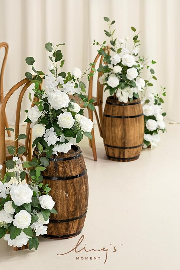 Ling's moment 17.5" Tall Standing Artificial Flowers Arrangements 4 pcs Wedding Aisle Runner Chair Decorations White Sage Centerpieces for Ceremony Reception Rose Floral Party Outdoor Decor