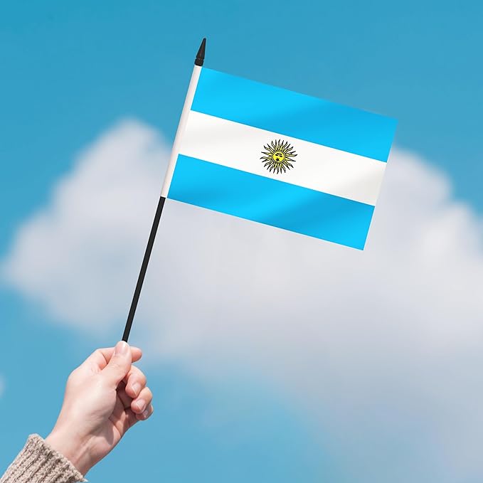 2 Pack Argentina Desk Flag Set, Argentine Desktop Small Miniature Table Office Flag with 12" Black Pole and Black Base, Offices, Classroom, Home, Festival Decoration (Argentina)