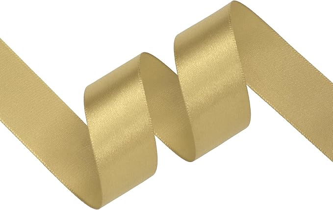 Light Gold Satin Ribbon 1 inch X Continuous 100 Yards, Single Face Polyester Ribbon Perfect for Gift Wrapping, Flower Bouquet, Wedding Decor, Crafts, Bow Making, Sewing and More