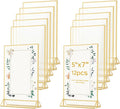 12 Pack Gold Acrylic Sign Holder 5 x 7 inch, Double Sided Gold Picture Frame Stand up Table Top Sign Holders, Wedding Table Number Frames Vertical for Party, Home, Office(5 x 7inch)