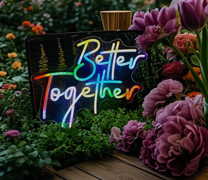 Ulalaza Smart RGB & Color Flow Effect Better Together LED Neon Sign with Remote & App Control Music Sync Timer Setting LED Acrylic Light for Wall Party Décor Bedroom Bar Wedding Home Birthday USB Powered