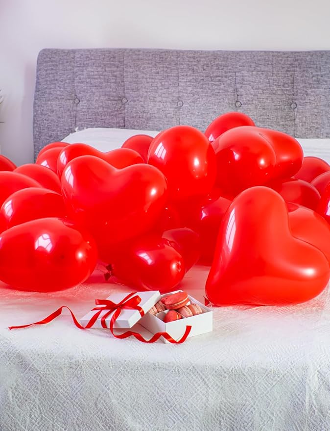 Red Heart Balloons, 50 Pcs 12 Inch Heart Shaped Balloons, Red Latex Balloon, Romantic Valentines Balloons for Birthday Party Wedding Engagement Party Baby Shower Valentine Day Decorations