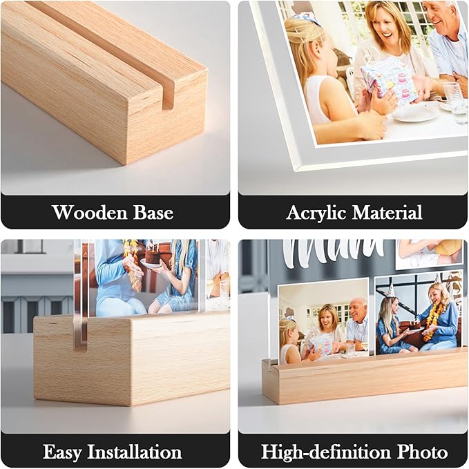 Personalized Gifts for Mom from Daughter and Son, Custom Picture Frames with Photo, Custom Photo Frame with Night Light, Customized Heart Picture Frame, Personalized Mom Birthday Gifts