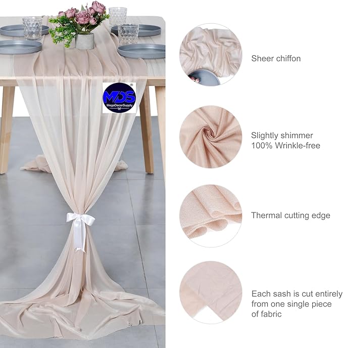MDS Halloween Chiffon Table Runner - 25 Pack, 29 x 170 Inches, 14ft Each - Sheer Spooky Table Runners for Haunted House Parties, Trick-or-Treat Tables, Witchy Décor, Wedding & Events - Nude
