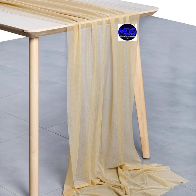 MDS Halloween Chiffon Table Runner - 15 Pack, 29 x 170 Inches, 14ft Each - Sheer Spooky Table Runners for Haunted House Parties, Trick-or-Treat Tables, Witchy Décor, Wedding & Events - Champagne Gold