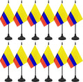 12 Pack Colombia Desk Flag Set, Colombian Table Office Flag, Small Miniature Desktop Flag With Black Pole and Black Base, Classroom, Offices Meeting Desk Decoration (Colombia)
