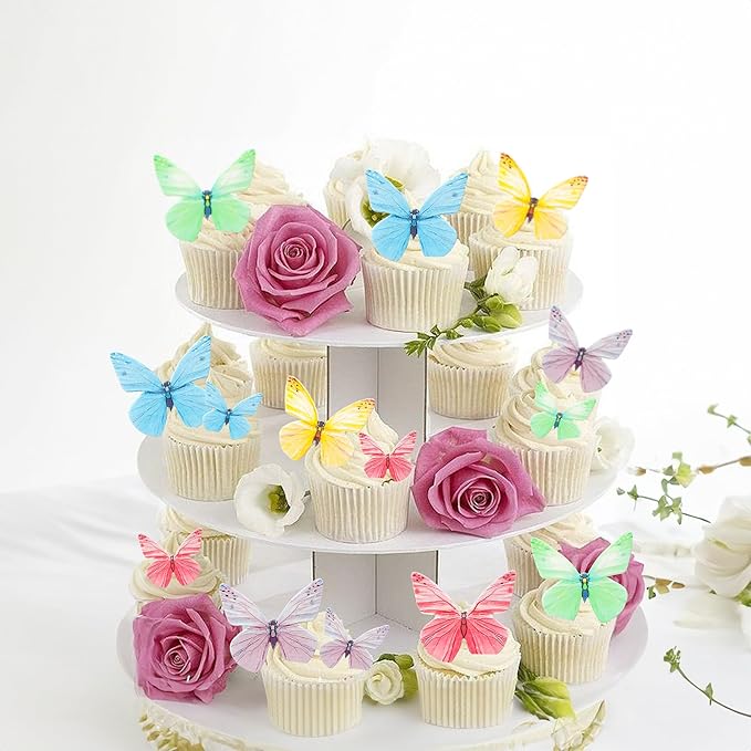 Ephlyn 72Pcs Edible Butterfly Cupcake Toppers Mixed Color Cake Picks Cute Butterfly Cake Decorations for Baby Shower theme Boys Girls Birthday Party Decorations Supplies Colorful