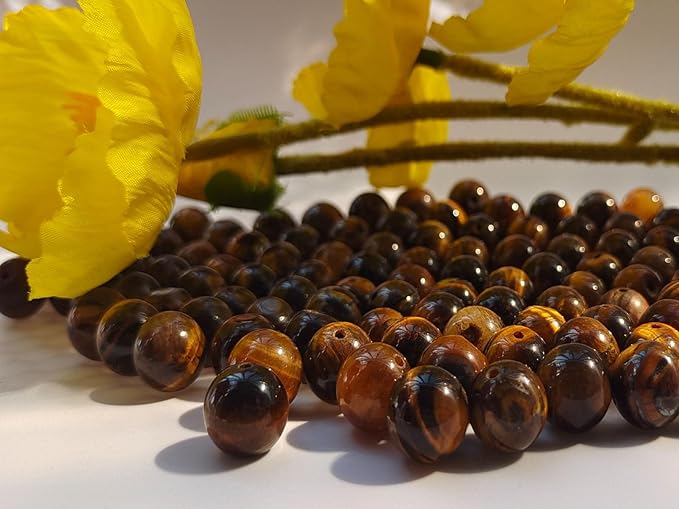 Stone Beads 8mm 100pcs Yellow Tiger Eye Beads Round Loose Gemstones Beads for Bracelet Necklace Jewelry Making (8mm, 60814 Yellow Tiger Eye)