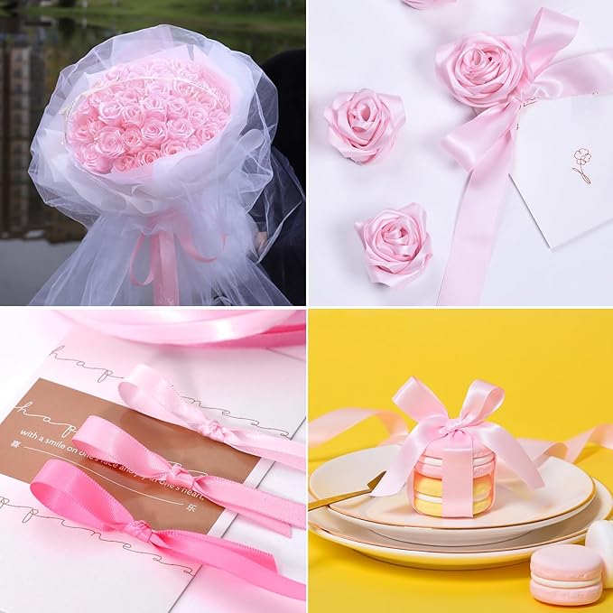 1" x 50 Yards Light Pink Satin Ribbon Single Faced Fabric Ribbons for Gift Wrapping, Crafting, Bows Making, Flower Bouquet, Wedding, Home Decor