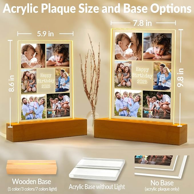 Custom Picture Frames with Photo, Personalized Photo Frame with Night Light, Customized Picture Frame, Personalized Anniversary Birthday Gifts for Women, Men, Her, Him, Mom, Dad, Family, Friend