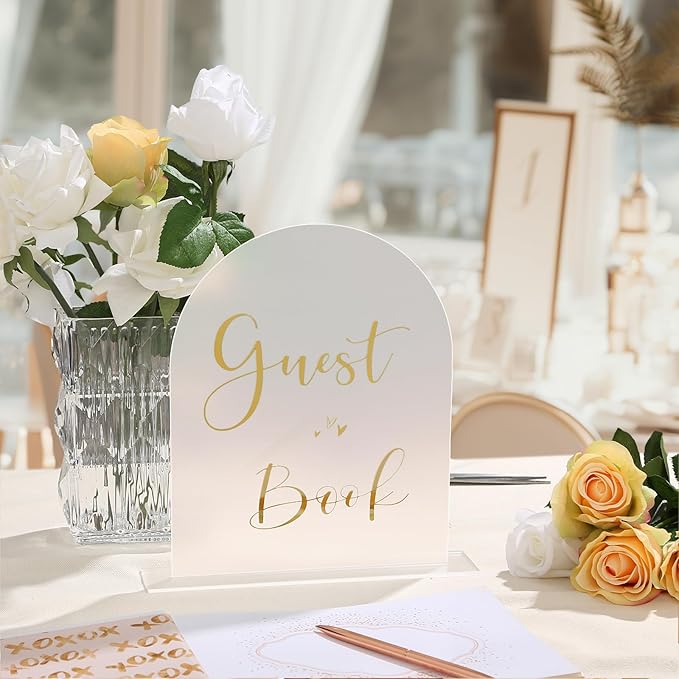 UNIQOOO 10 Pack Acrylic 8x10 Frosted Arch Table Sign for Wedding with Holders, 1/8 in Thick, DIY Blank Arch Sign Sheet Perfect for Decoration, Party,Anniversary, Event, Stand Included