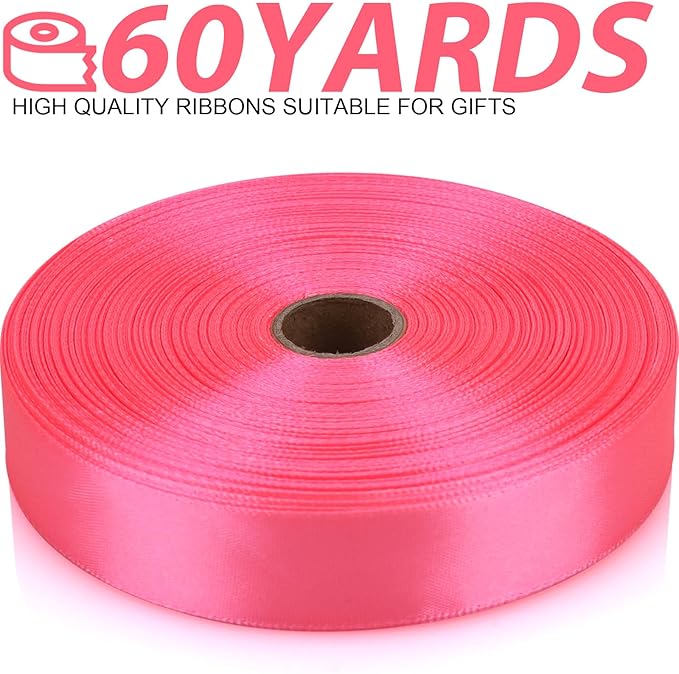 Pink Ribbon 7/8 Inch 60 Yards Satin Craft Ribbon - Polyester, Multiple Occasions, Solid Color, 60 Yards