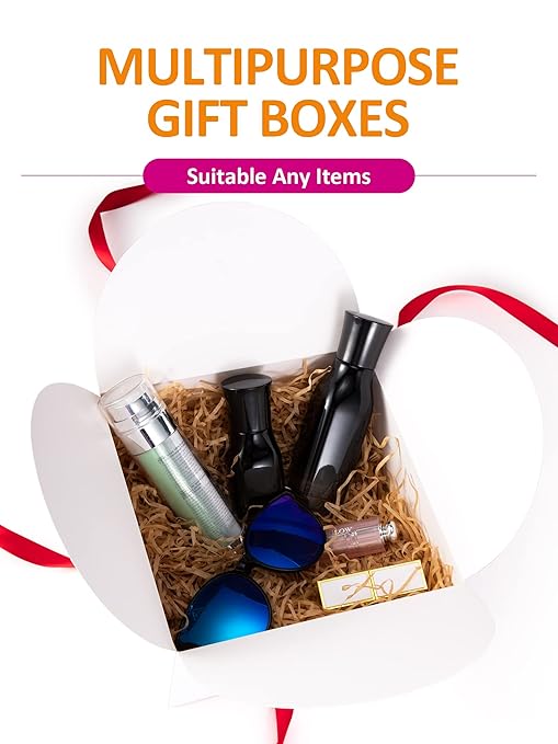 MESHA 8×8×4'' Gift Boxes with Ribbons,10PC White Gift Box with Lid, Thank you Box for Gifts,Candy Treat Boxes for Presents