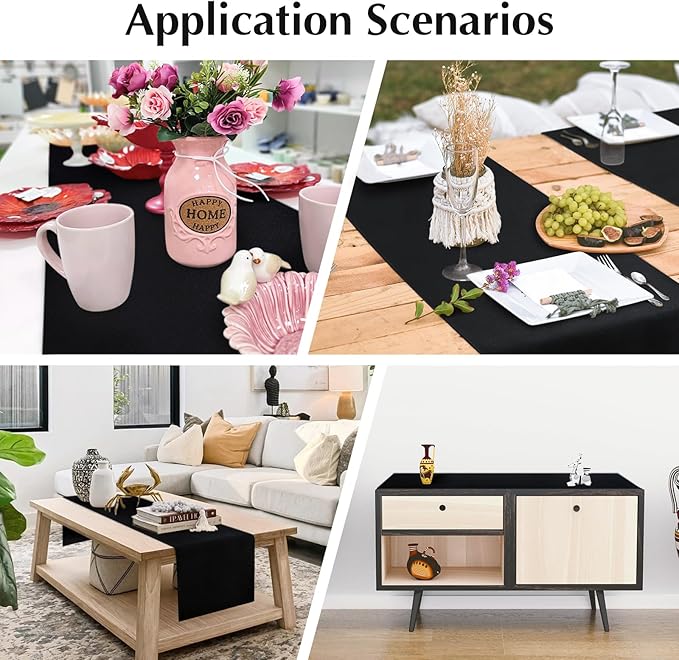 2 Pack Black Small Short Table Runner 12 x 48 Inch Solid Color Runners Coffee Table Dresser for Daily Party Home Decoration