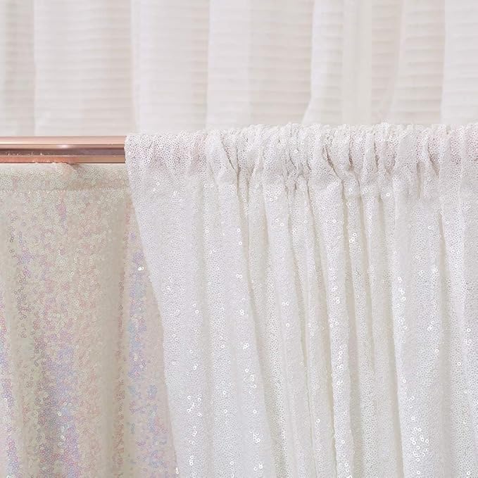 Poise3EHome White Sequin Backdrop Curtains, 2 PCS 5FT x 10FT Sequin Panels for Backdrop,Sequence Wedding Party Background Drapes