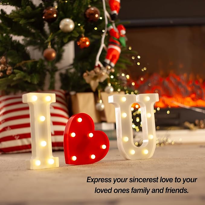 LED Marquee Letter Lights, Light Up Letters Marquee I Love U Sign, Decorative LED Alphabet Lamp, Battery Operated, Warm White Letter Sign for Wedding, Proposal Decoration