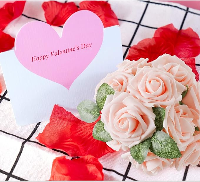AmyHomie Artificial Flower Blush Pink Rose 25pcs Real Looking Fake Roses w/Stem for DIY Wedding Bouquets Centerpieces Arrangements Party Baby Shower Home Decorations