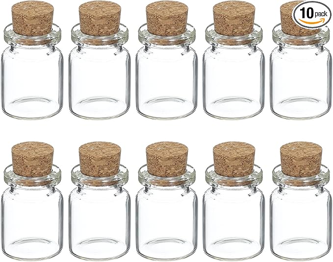 uxcell 10Pcs Mini Glass Bottles with Cork Stoppers, 5ml Small Clear Bottles Glass Empty Jars Vials for DIY Crafts Party Wedding Decor Favors