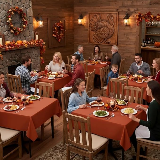 sancua Thanksgiving Square Tablecloths 54x54 Inch Rust, 2 Pack Fabric Fall Table Cloth for Square or Round Tables, Burnt Orange Washable Polyester Table Cover for Dinner, Holiday Party, Display Tables