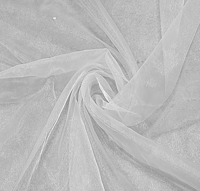 VDS White Organza Fabric, 75 Yards Continuous, 45” Wide, Wedding Party Decoration Iridescent Crystal Sheer Shiny Organza Tulle Bridal Dress DIY Crafts Costume Sewing Backdrop Arch Cloth