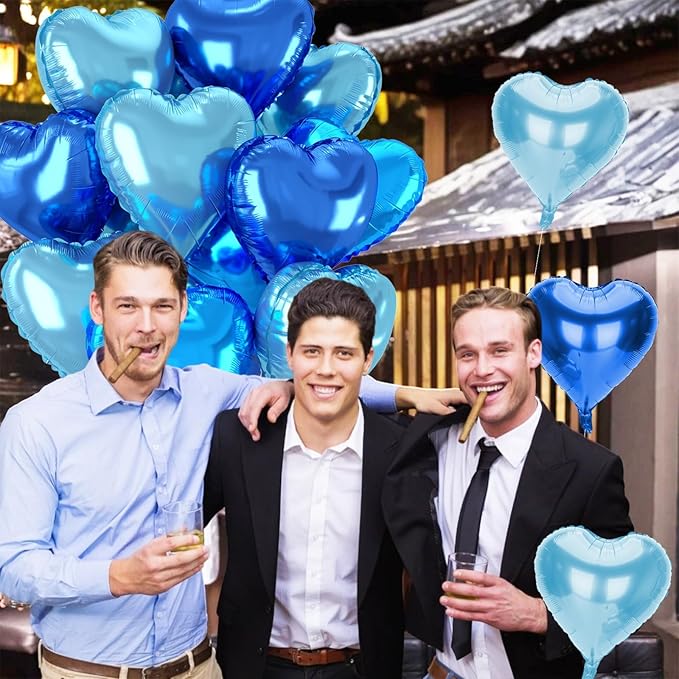 12 Pcs Heart Balloons, 18 inch Blue Heart Shaped Balloon, Large Helium Foil Blue Balloons for Wedding Baby Shower Anniversary Backdrop Valentine Theme Party Decoration
