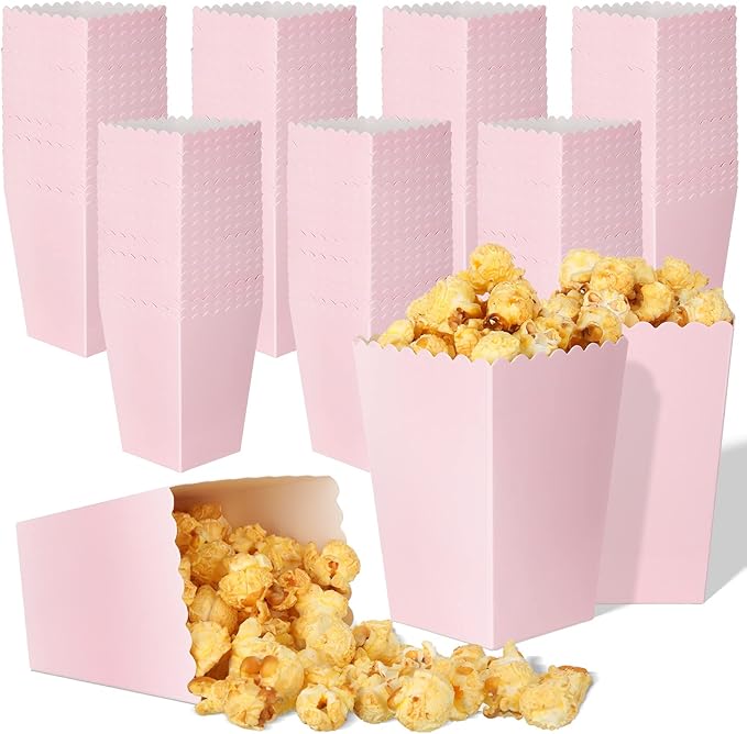 200 Pcs Popcorn Boxes Mini Paper Popcorn Box Cardboard Popcorn Container for Party Disposable Snack Candy Popcorn Bags Popcorn Holder for Birthday Wedding, 2.2 x 4.2 x 3 In (Pink, Simple)