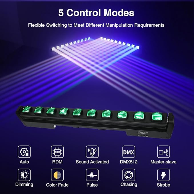 Betopper 10x15w RGBW Moving Beam LED Light Bar,10 Eye Stage Light Strobe Beam Like Spider RGBW 4IN1 DMX 512 & Sound Activated DJ Lighting for Theater KTV Club Ball Disco Event L1015 (2)