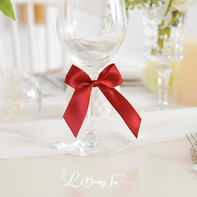 3.5" Red Bow Satin Pre-Tied Bows for Gift Wrapping, Small Bows for Crafts, Premade Bows, Candy Apple Bows, Twist Tie Bows for Cake Decorating, Party Favor, Wedding Decoration-36 Counts