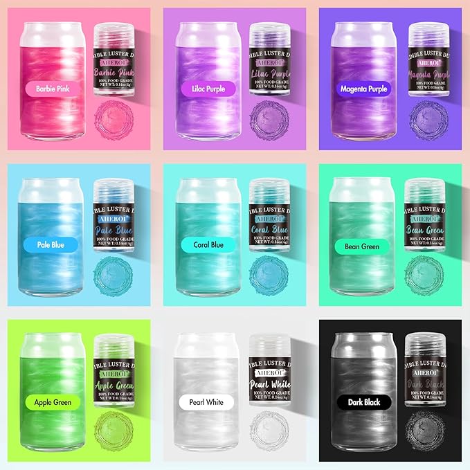 Aheroi Edible Glitter Set, 15 Colors Luster Dust Edible Set, Shimmering Glitter for Drinks Powder Glitter for Fondant, Cocktail Glitter for Cakes, Candy, Chocolate, Cookie（4g/0.14oz）