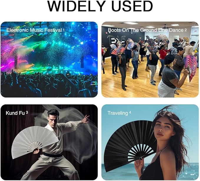 13" Large Folding Rave Fan with Holster, Clack Hand Fans Foldable for Line Dancing, Boots On The Ground Fan for Women Men Festival EDM Party Decoration, Green