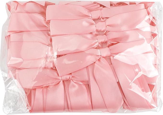 50 PCs Pink Bow Decor 5.5'' Satin Bows with Long Tail, Twist Tie Bows for Craft, Packaging Ribbon Bows, Premade Bows for Cake Decorating, Gift Bows for Treat, Wedding Favor, Party