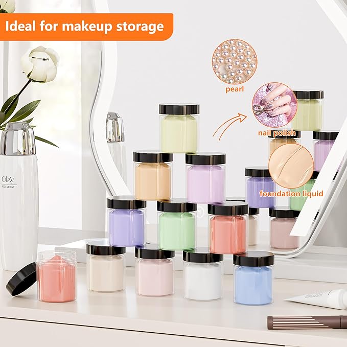 84PCS 4oz/125ml Plastic Jars with Screw On Black Lids Seal Stickers Bottle Lid,Clear Container for Storing Dry Food,Spice,Lotion, Cosmetic, Slime, Honey Jam, Cream, Butter