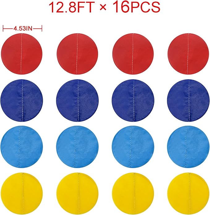 205Ft Red Blue Yellow Party Decorations Big Polka Dot Tissue Paper Backdrop Streamer Colorful Circle Dots Hanging Garland for Carnival Circus Clown Fiesta Festivals Birthday Baby Shower Party Supplies