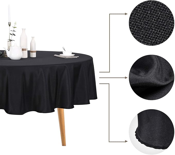 Ascoza 2pack 108 Inch Black Round Tablecloth in Polyester Fabric for Wedding/Banquet/Restaurant/Parties
