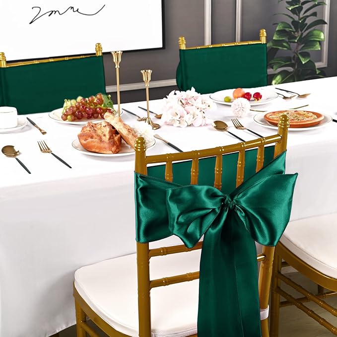 fani 60 PCS Forest Green Satin Chair Sashes Bows Universal Chair Cover for Wedding Reception Restaurant Event Decoration Banquet,Party,Hotel Event Decorations (7 x 108 inch)
