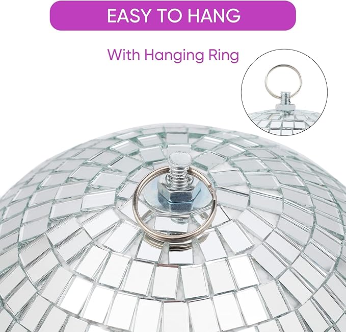 Mirror Disco Ball Decor with Hanging Ring 8" Large Silver Disco Ball Ornament for Disco Party Decorations,70s Theme Party, DJ, Wedding, Birthday,Christmas