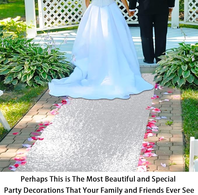 ShinyBeauty 4Ft x 20Ft Silver Sparkly Wedding Aisle Runner - Ideal for Prom, Beach & Outdoor Weddings Floor Carpet Runner for Stairs Decoration