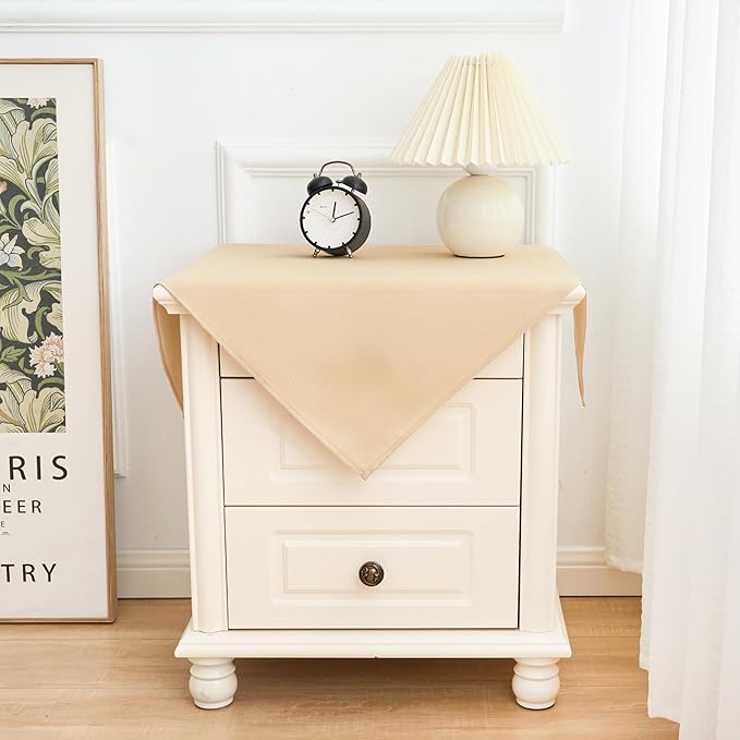 2 Pack Small Square Table Cloth 24X24 Inch Beige Washable Fabric Tablecloth Polyester Solid Table Cover for Night Stand End Table Side Table Outdoor Indoor