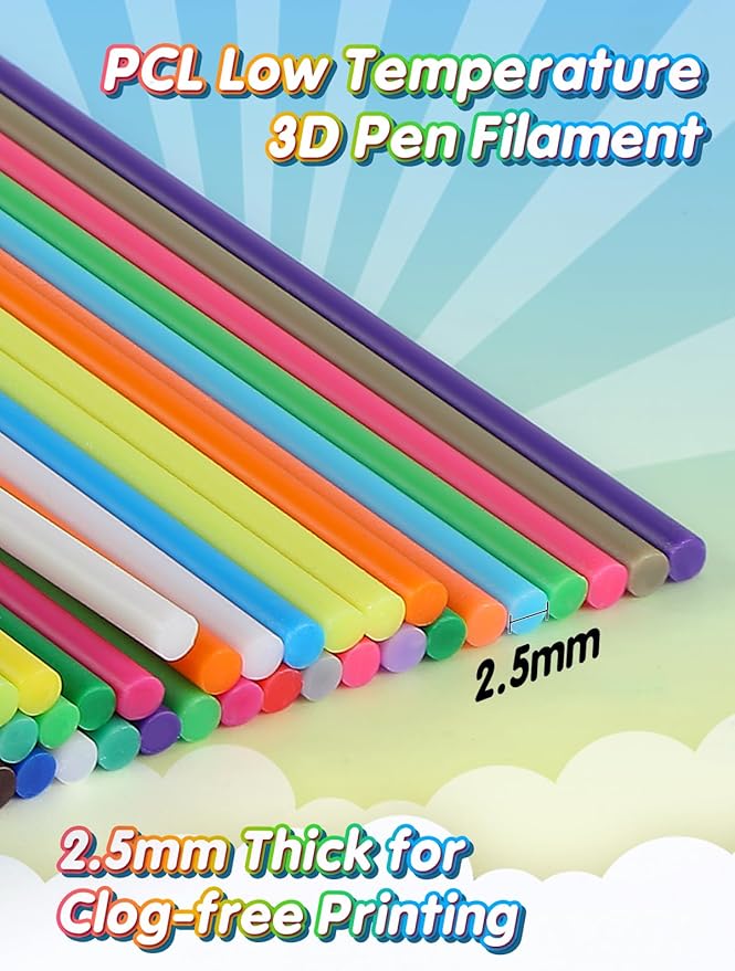 Biubee 32 Colors 3D Pen Filament Refills Compatible with 3Doodler Start+ Only - Safe & Low Temperature PCL, 2.5mm 3D Printer Doodler Pen Refill Packs for Kids Birthday Christmas Gift, 160pcs