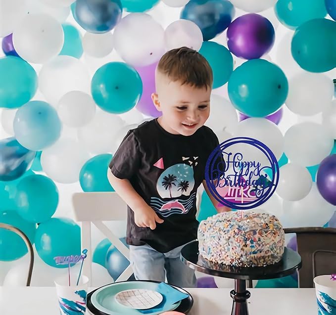 Happy Birthday Cake Topper - Blue Glitter Happy Birthday Cake Decoration Supplies for Children or Adults - Happy Birthday Cake Bunting Decor, Photo Booth Props