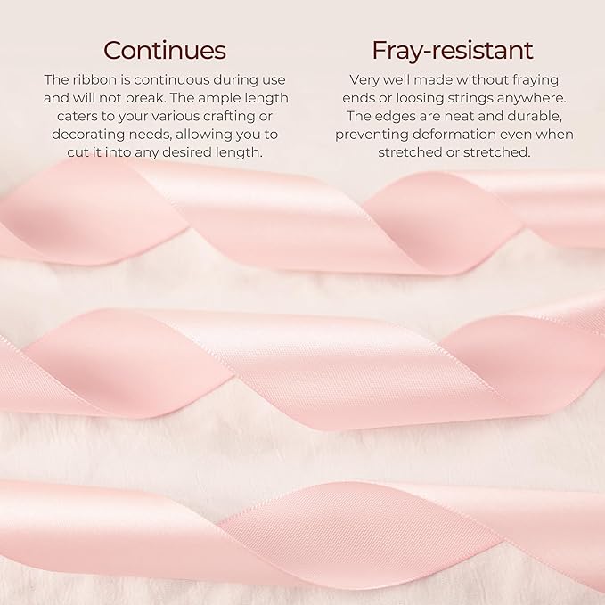 Baby Pink Satin Ribbon 1 inch X Continuous 50 Yards, Single Face Polyester Ribbon Perfect for Gift Wrapping, Flower Bouquet, Wedding Decor, Crafts, Bow Making, Sewing and More