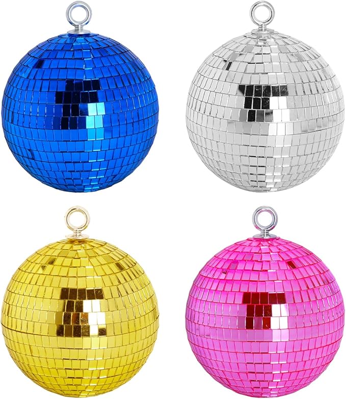 Mirror Disco Ball Decor with Hanging Ring: 8 Inch Large Gold Disco Ball Ornaments - Hanging Party Disco Balls for Party Decorations, 70s Theme Party, DJ, Wedding, Birthday, Christmas