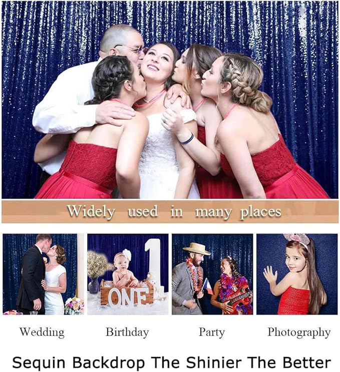 ShiDianYi 8ft X 8ft, Ready to Dispatch,Navy Blue Sequin Backdrops, Navy-Blue-Sequin Photo Booth Backdrop, Party Backdrops,Wedding Curtains, Sparkling Photography Prop