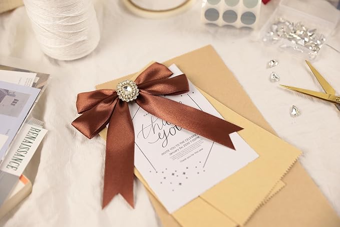 Coffee Brown Satin Ribbon 1 inch X Continuous 100 Yards, Single Face Polyester Ribbon Perfect for Gift Wrapping, Flower Bouquet, Wedding Decor, Crafts, Bow Making, Sewing and More