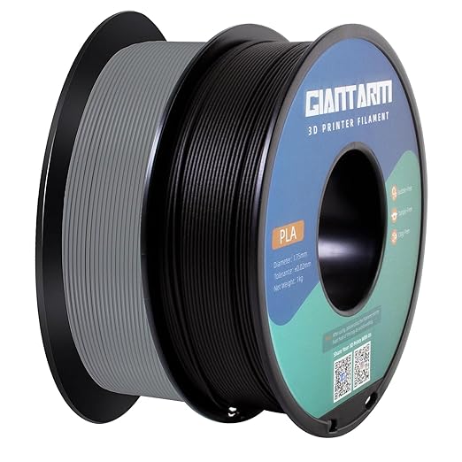 GIANTARM 3D Printer Filament,Black & Grey 2kg PLA Filament 1.75mm,Dimensional Accuracy +/- 0.02 mm,2pcs 1kg Spool (2.2lbs) Fit Most FDM 3D Printers