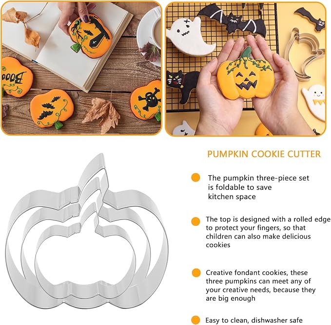 Pumpkin Cookie Cutters Set，3.54", 3.2", 2.87"- 3Pcs Halloween Thanksgiving Fruit Cookie Cutters for Holiday Party Decoration,0.98" Height